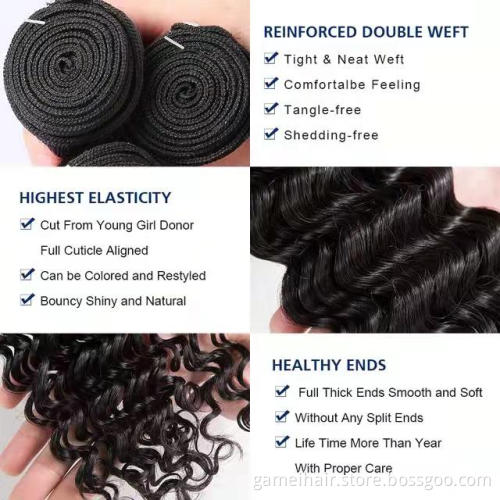 Wholesale 12A GRadeon deep wave  Raw Brazilian Hair Virgin Cuticle Aligned Hair Bundles
